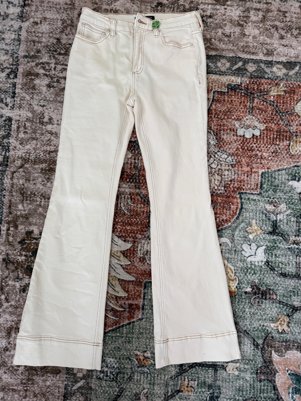 Boston Proper Cream Wide Leg Jeans Size 4 Contrast Stitch - Picture 2 of 4